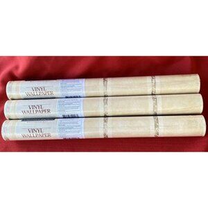 Lot 3 Graham & Brown Vinyl Wallpaper Pre-Pasted Beige Gold Stripe Scrubbable NEW